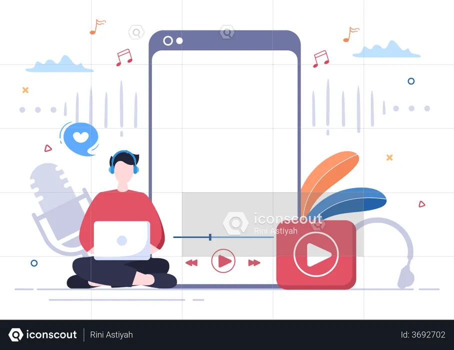 Hombre escuchando podcast  Ilustración