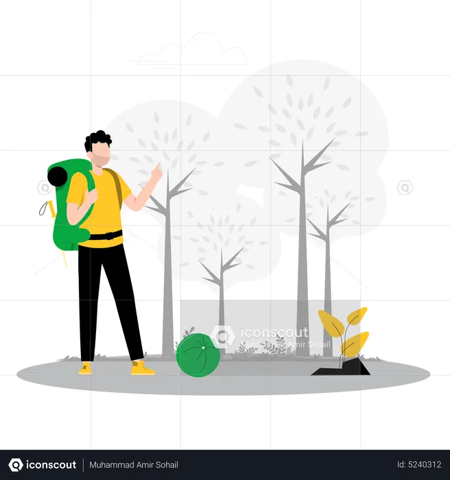 Hombre explorando sitio turístico  Ilustración