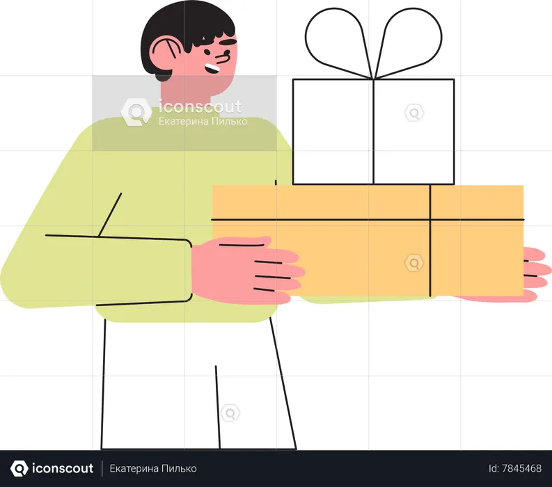 Hombre feliz sosteniendo regalos  Ilustración