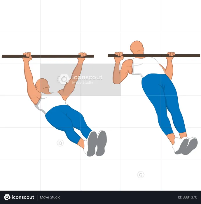 Hombre fitness haciendo flexiones con barra  Ilustración