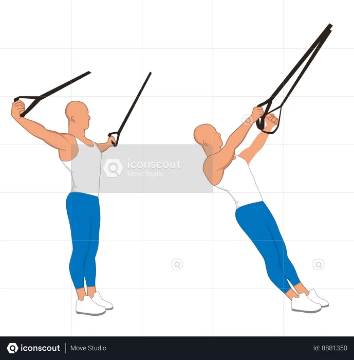 Hombre fitness haciendo polea de pecho  Ilustración