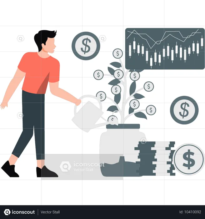 Hombre ganando dinero en la bolsa de valores  Ilustración