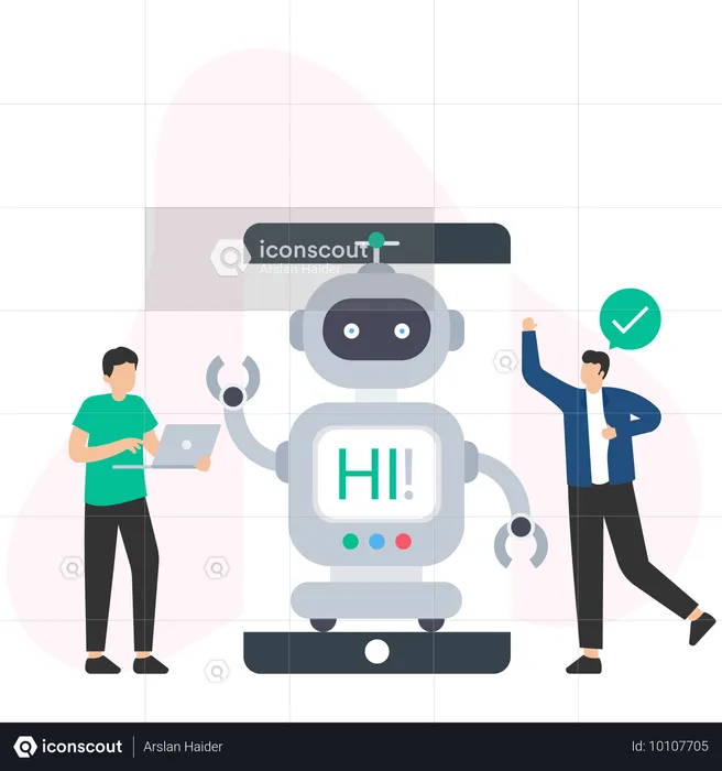 Hombre hablando con un bot de chat  Ilustración