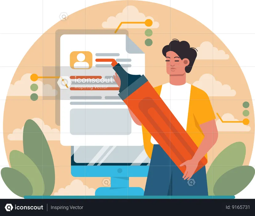 Hombre haciendo iluminación alta en cv  Ilustración
