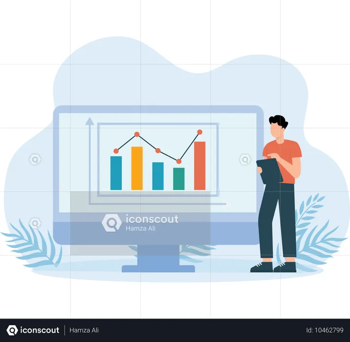 Hombre haciendo análisis de informe de mercado  Ilustración