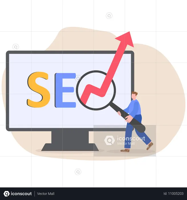 Hombre haciendo análisis SEO  Ilustración