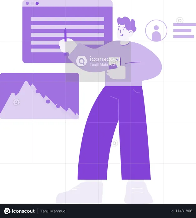 Hombre haciendo análisis web  Ilustración