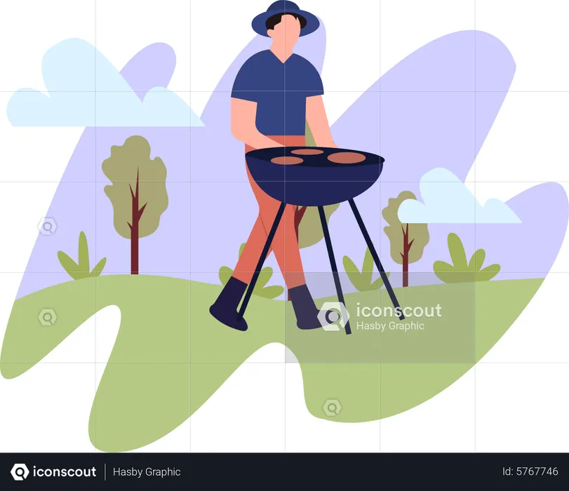 Hombre haciendo barbacoa  Ilustración