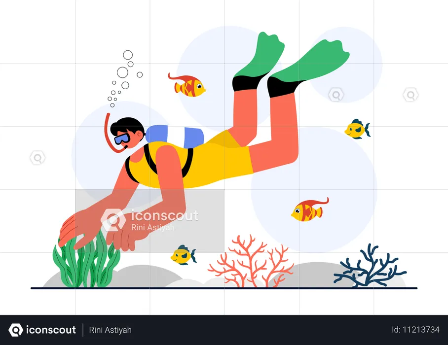 Hombre haciendo buceo  Ilustración