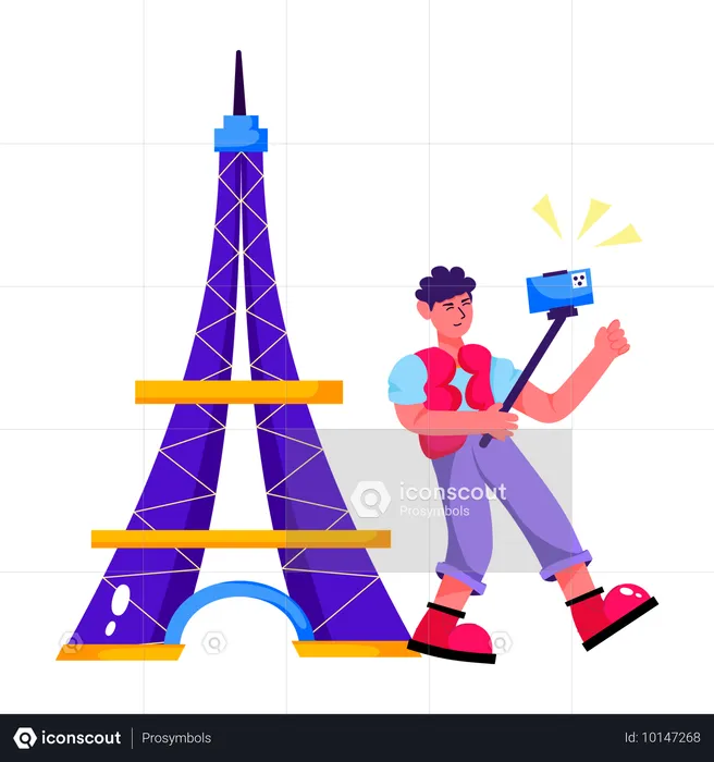 Hombre haciendo un selfie en París  Ilustración