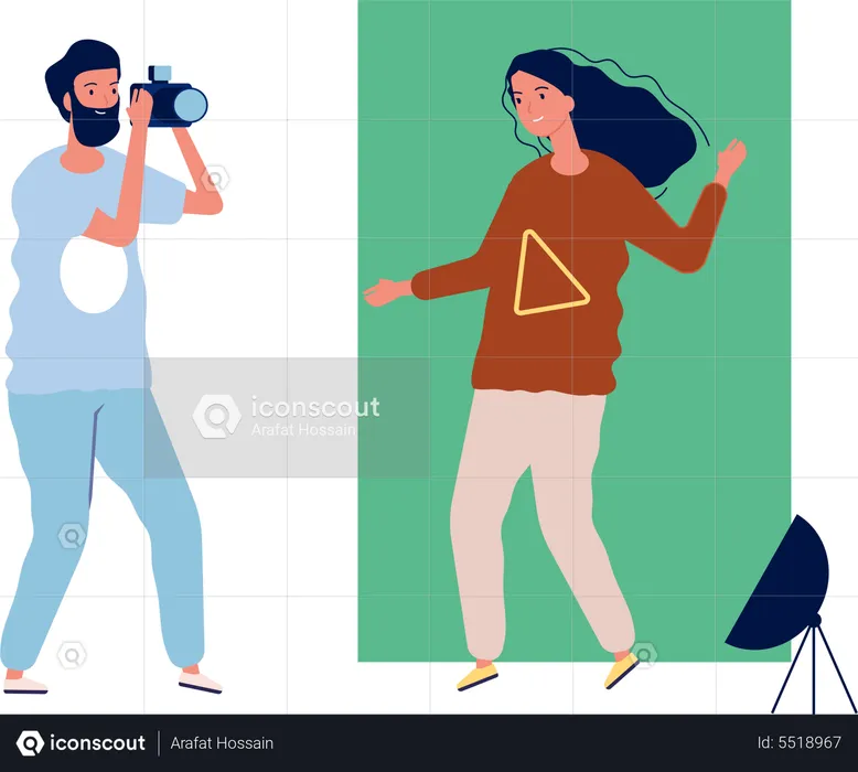 Hombre haciendo clic en foto de mujer  Ilustración