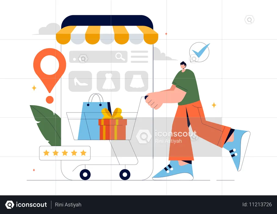 Hombre haciendo compras móviles  Ilustración