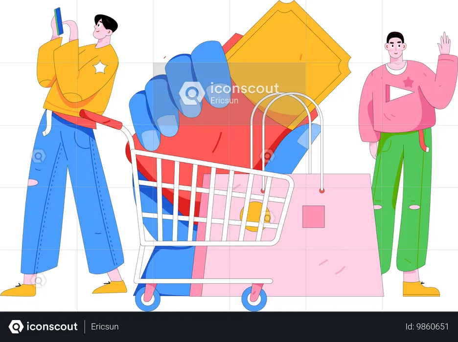 Hombre haciendo compras digitales  Ilustración