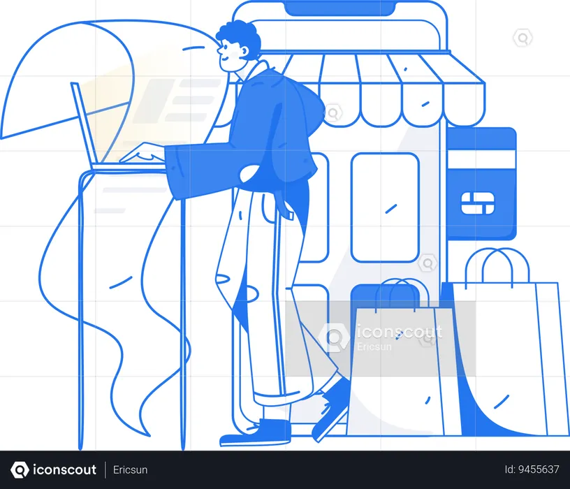 Hombre haciendo compras en línea  Ilustración