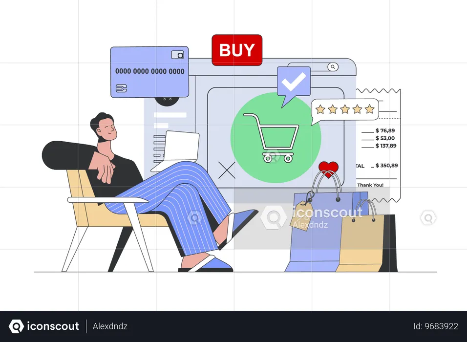 Hombre haciendo compras en línea  Ilustración