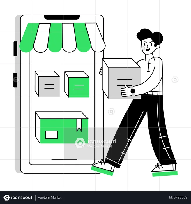 Hombre haciendo compras en línea  Ilustración