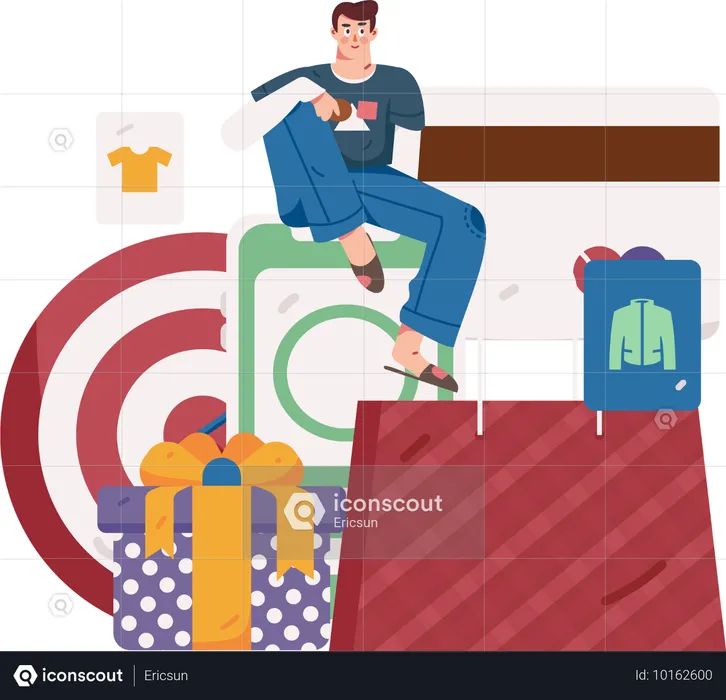 Hombre haciendo compras en línea  Ilustración