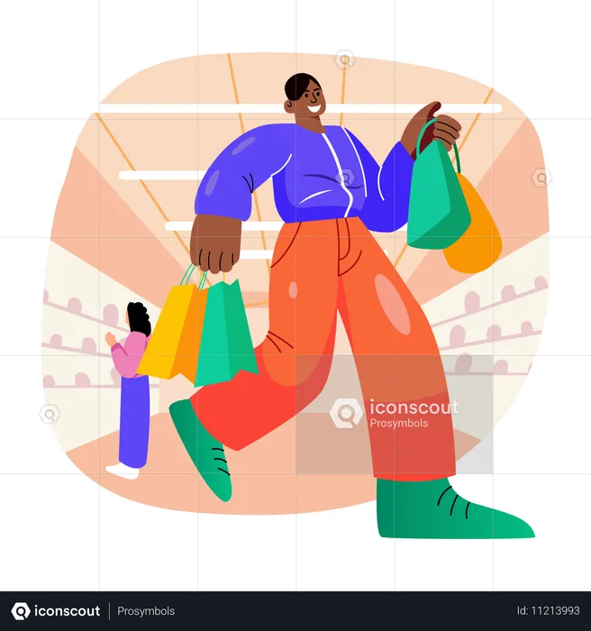 Hombre haciendo compras frenéticas  Ilustración