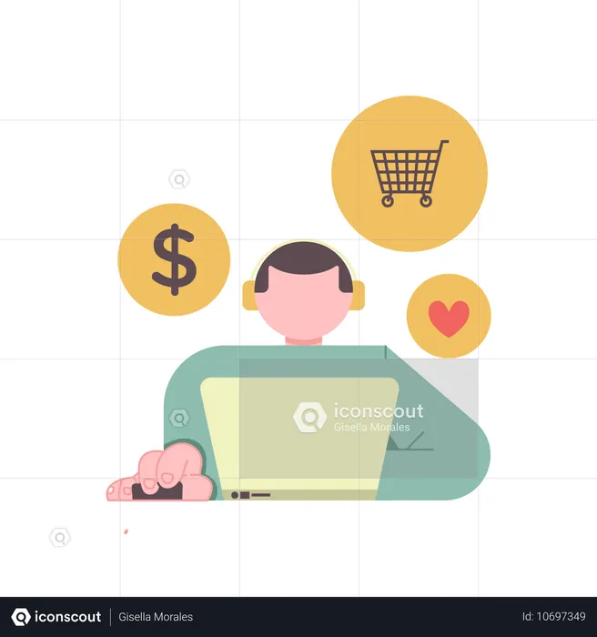 Hombre haciendo pago de compras en línea  Ilustración