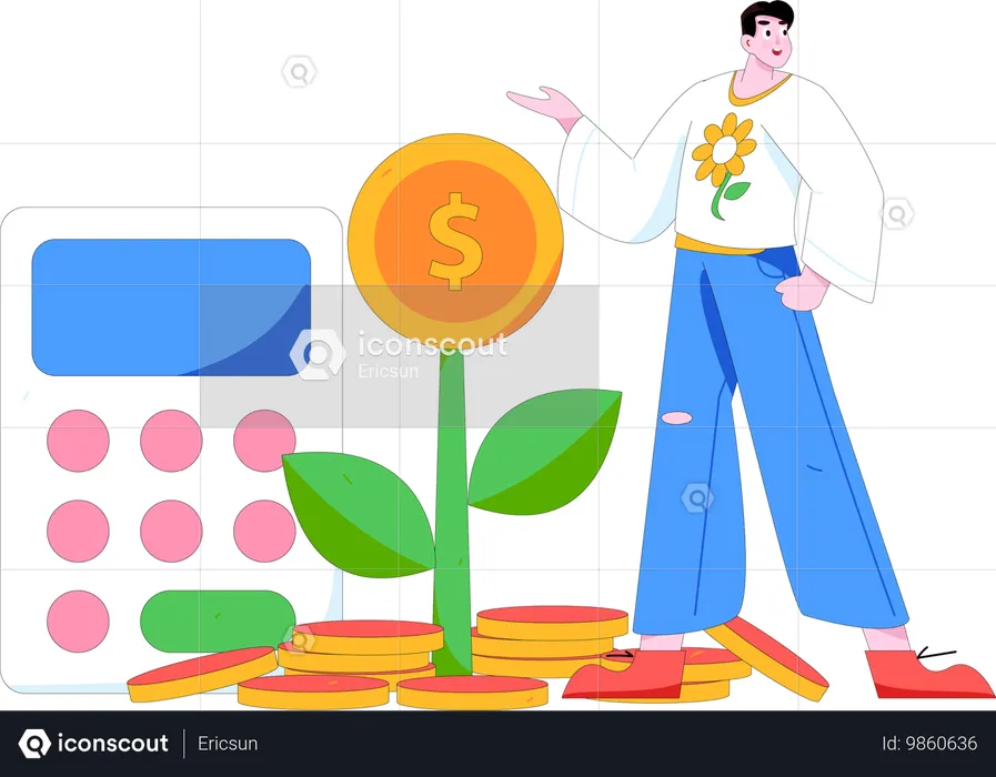 Hombre haciendo contabilidad financiera  Ilustración