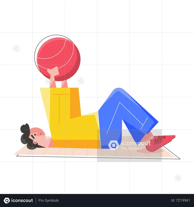 Hombre haciendo ejercicio con pelota de yoga  Ilustración