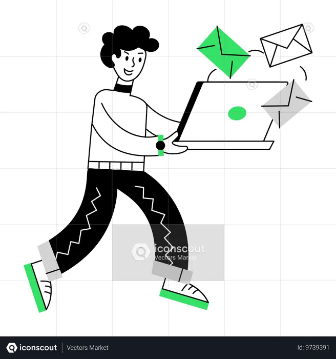 Hombre haciendo marketing por correo electrónico  Ilustración