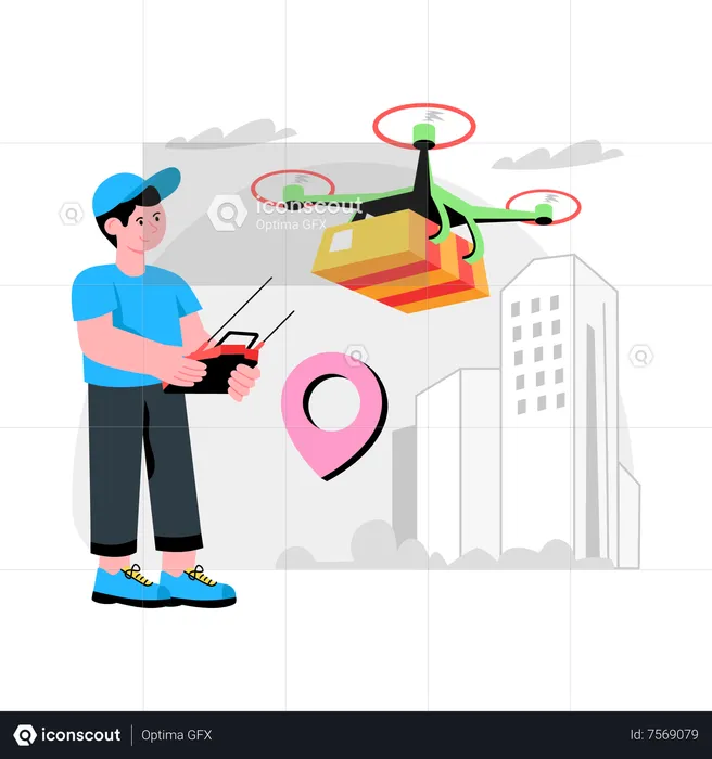 Hombre haciendo entrega de drones  Ilustración