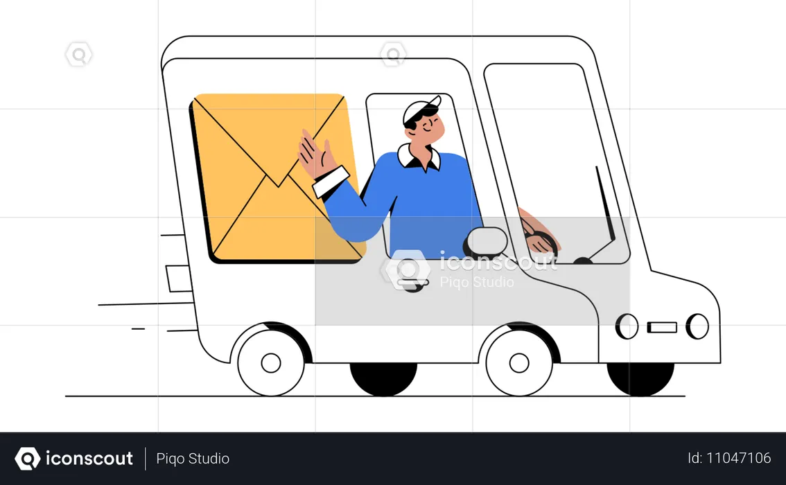 Hombre haciendo entregas en camioneta  Ilustración