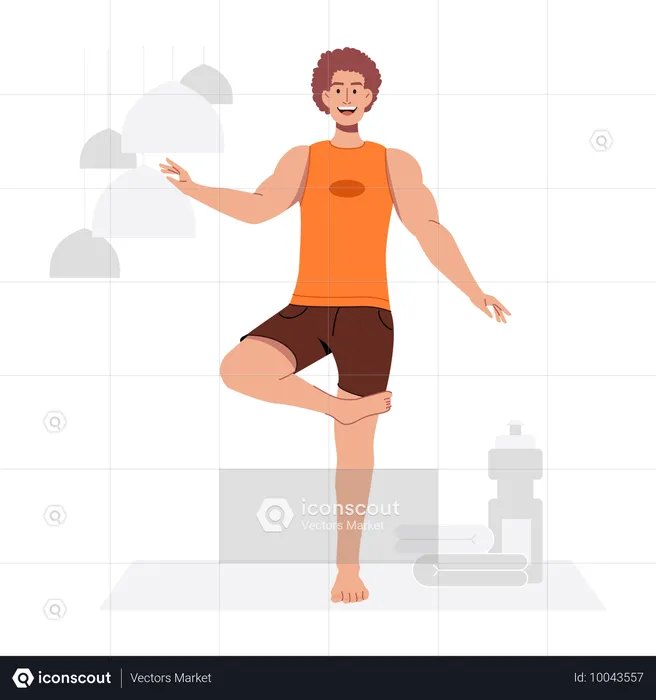 Hombre haciendo equilibrio sobre las piernas  Ilustración