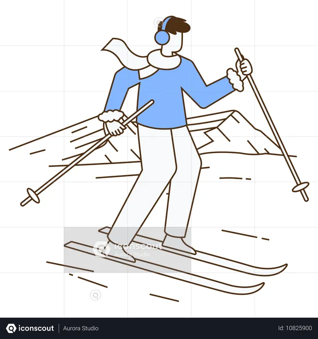 Hombre practicando esquí sobre hielo en invierno  Ilustración