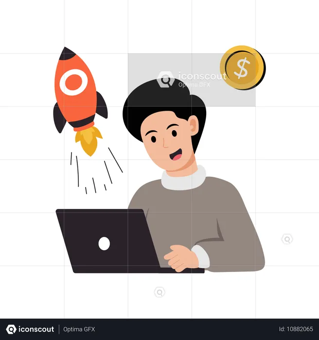 Hombre haciendo gestión de startups  Ilustración