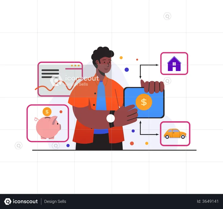 Hombre haciendo gestión financiera  Ilustración