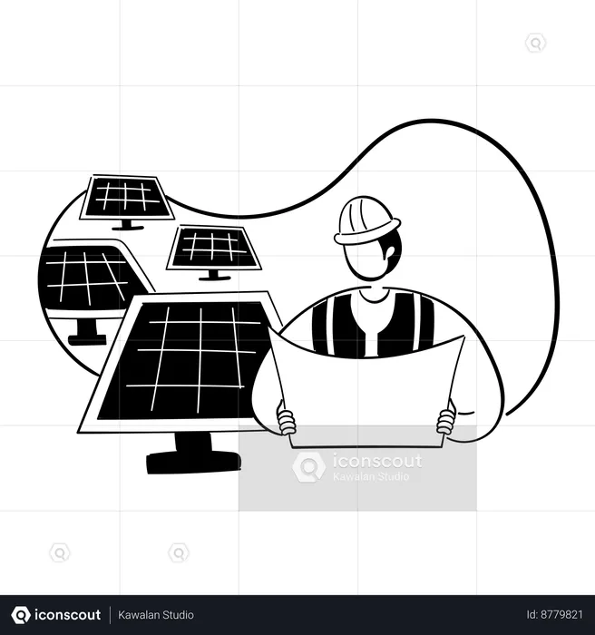 Hombre haciendo instalación de paneles solares  Ilustración