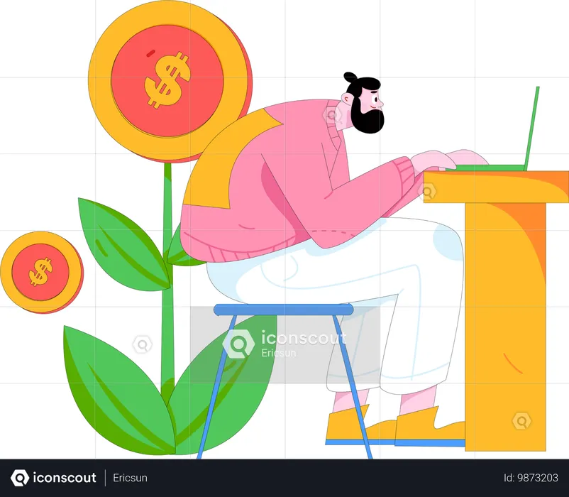 Hombre haciendo investigación de mercados  Ilustración