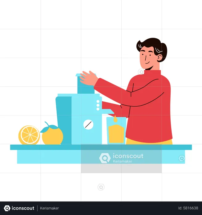 Hombre haciendo jugo fresco  Ilustración