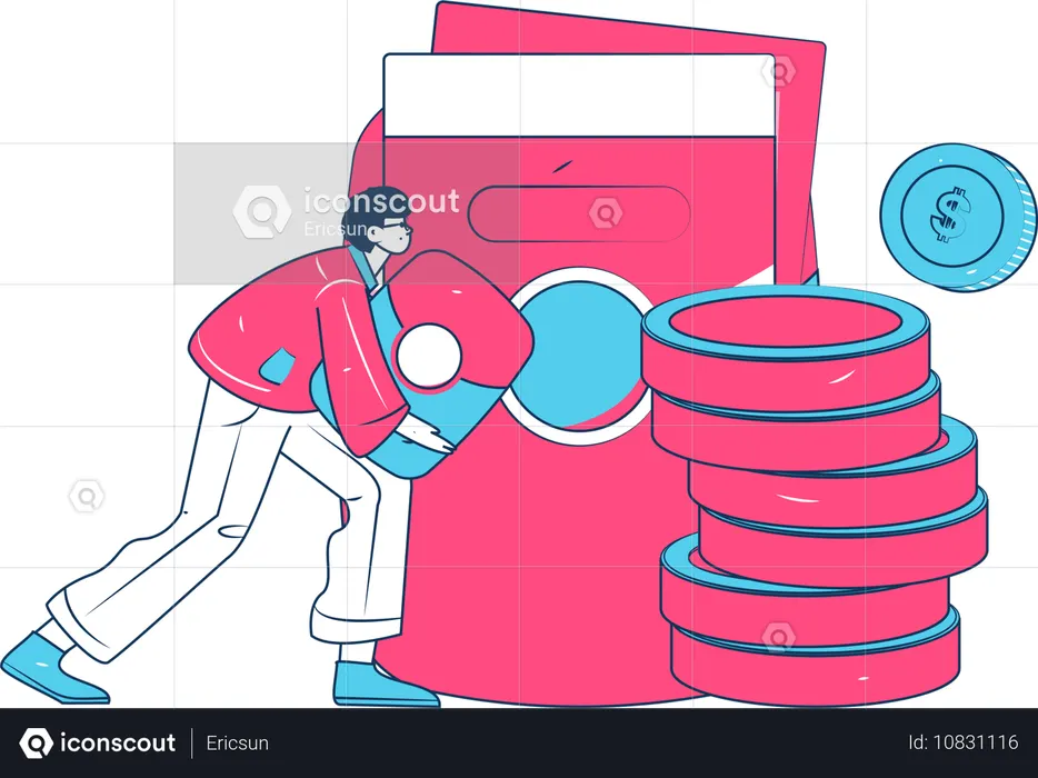 Hombre haciendo marketing de referencia de clientes  Ilustración