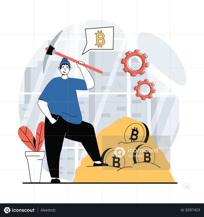 Hombre haciendo minería Bitcoin  Ilustración