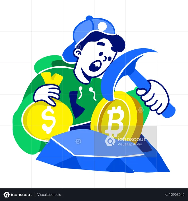 Hombre haciendo minería criptográfica  Ilustración