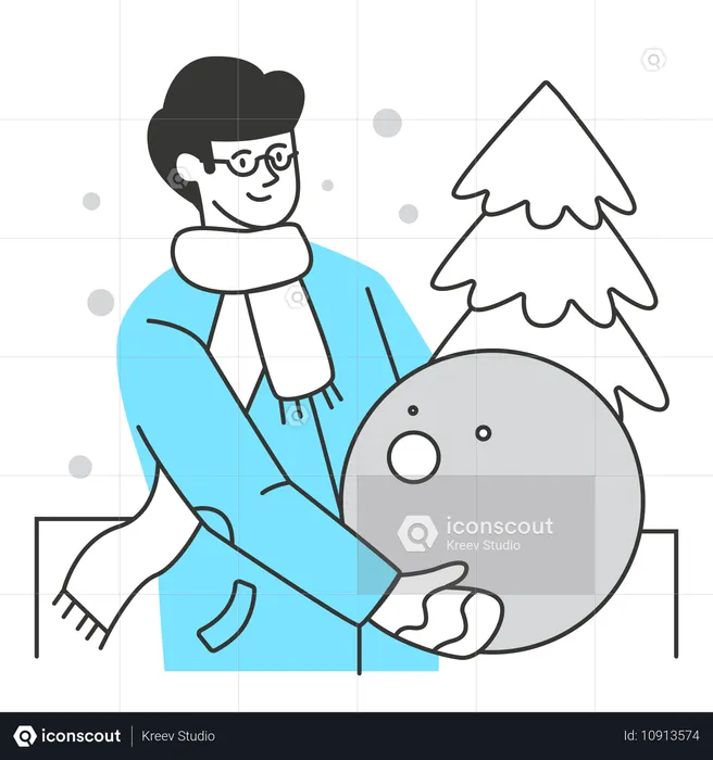 Hombre haciendo muñeco de nieve  Ilustración