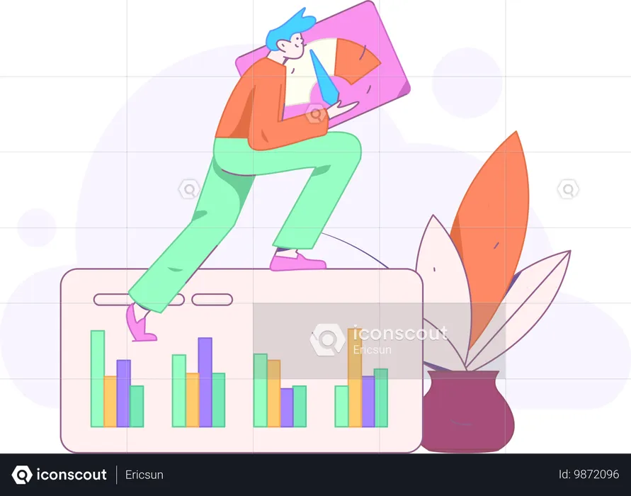 Hombre haciendo análisis de desempeño empresarial  Ilustración