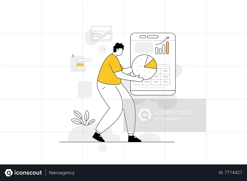 Hombre haciendo clasificación de datos comerciales  Ilustración