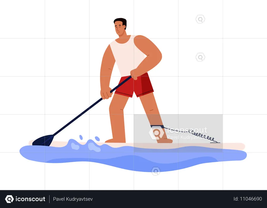 Hombre haciendo paddle surf  Ilustración