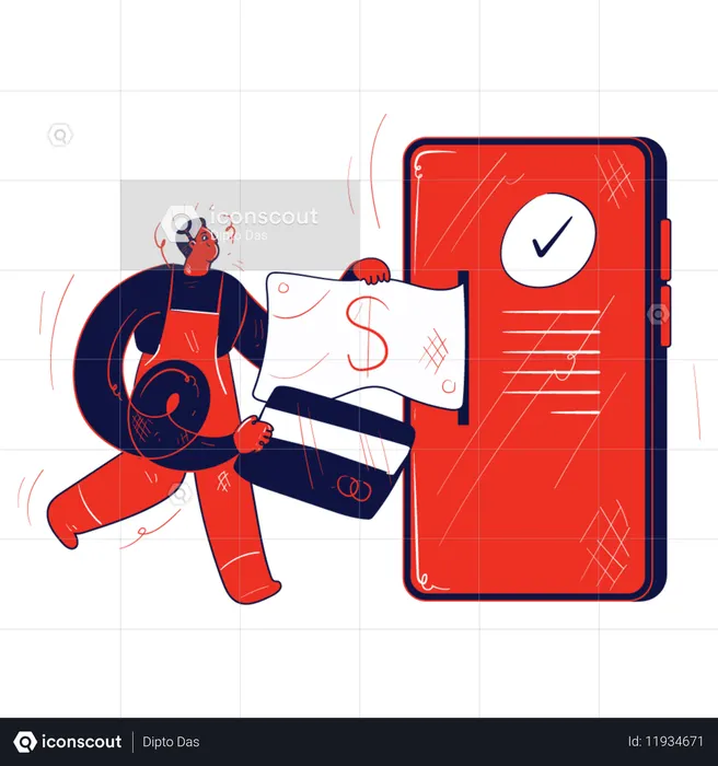 Hombre haciendo pago en línea  Ilustración