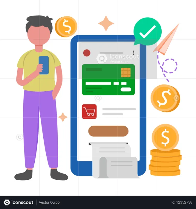 Hombre haciendo pago en línea  Ilustración