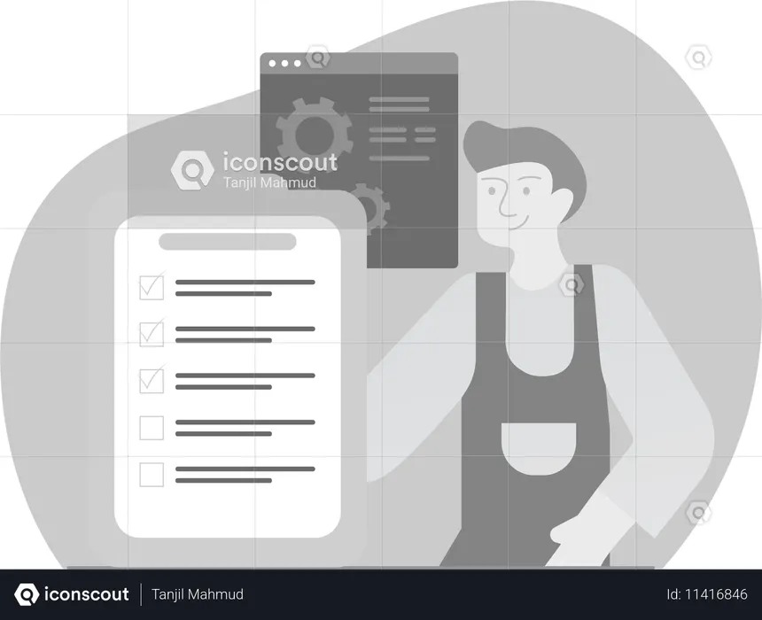 Hombre haciendo planificación y desarrollo de proyectos  Ilustración