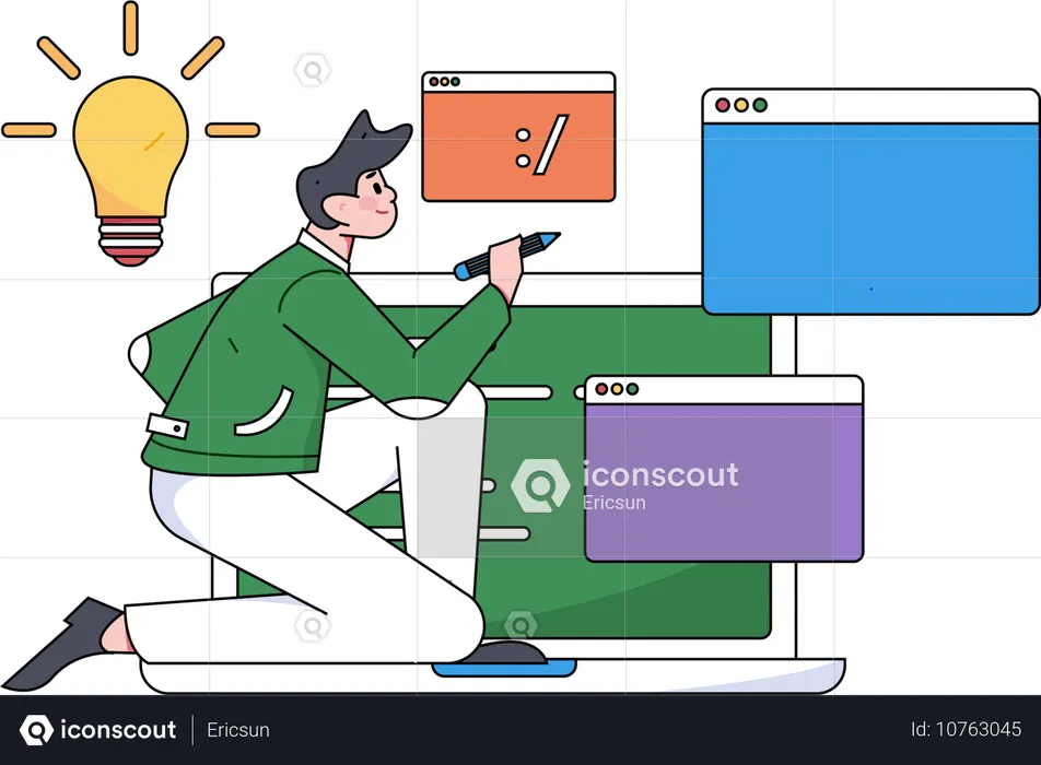 Hombre haciendo programación en línea  Ilustración