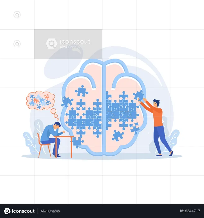 Hombre haciendo rompecabezas del cerebro humano  Ilustración