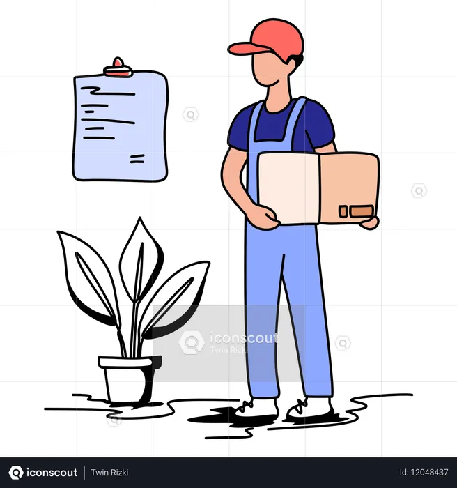 Hombre haciendo servicios de mudanza  Ilustración