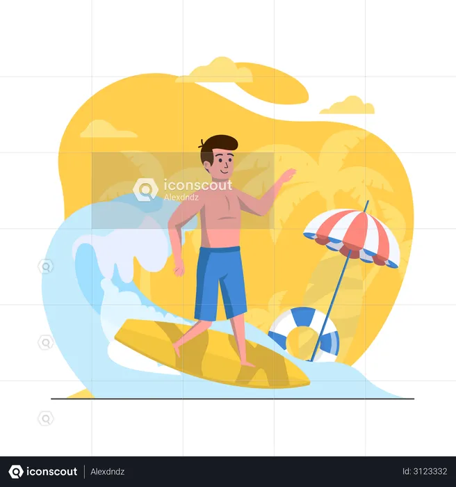 Hombre haciendo surf  Ilustración