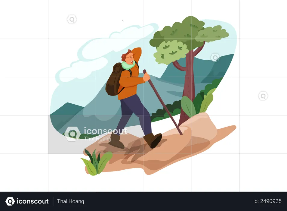 Hombre haciendo trekking  Ilustración